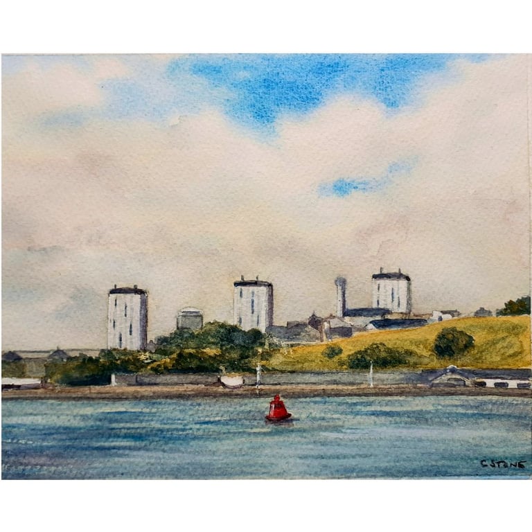 The Three Towers Devonport Plymouth Original Watercolour Painting Mounted