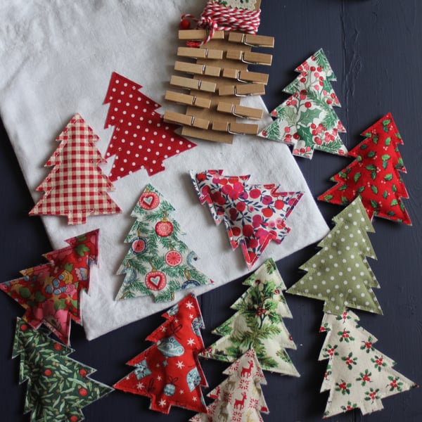 Twelve Trees of Christmas fabric garland - postage inc