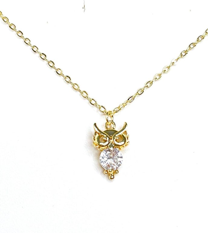 Cute Owl Crystal CZ Necklace, 14kt Gold Filled Pendant