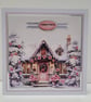 Set of 5 Coordinating Christmas Cards - Pink Poinsettia Snowy Homes - Image 5