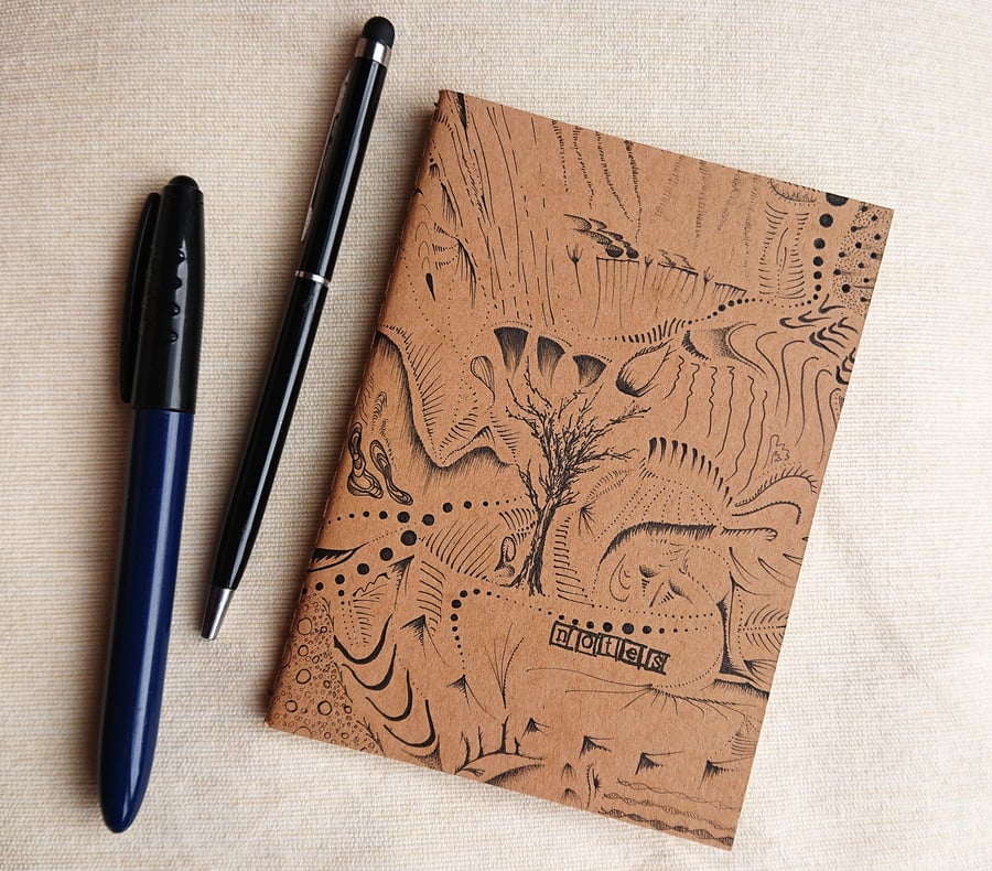 Hand drawn A6 notebook with tree design and blank plain pages