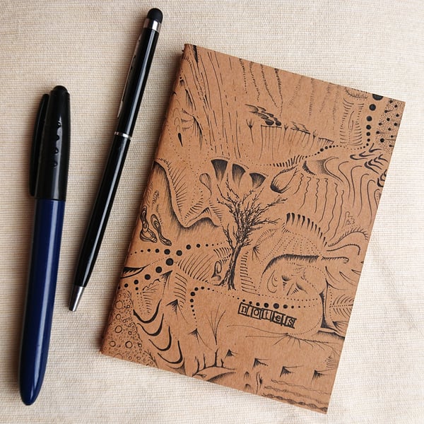 Hand drawn A6 notebook with tree design and blank plain pages