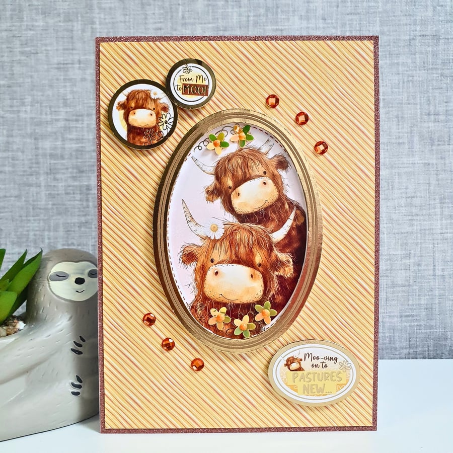 Highland Cow Card For New Home, New Relationship, Moving On To Pastures New