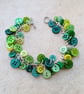 Green button bracelet with silver plated chain and toggle clasp - Image 6