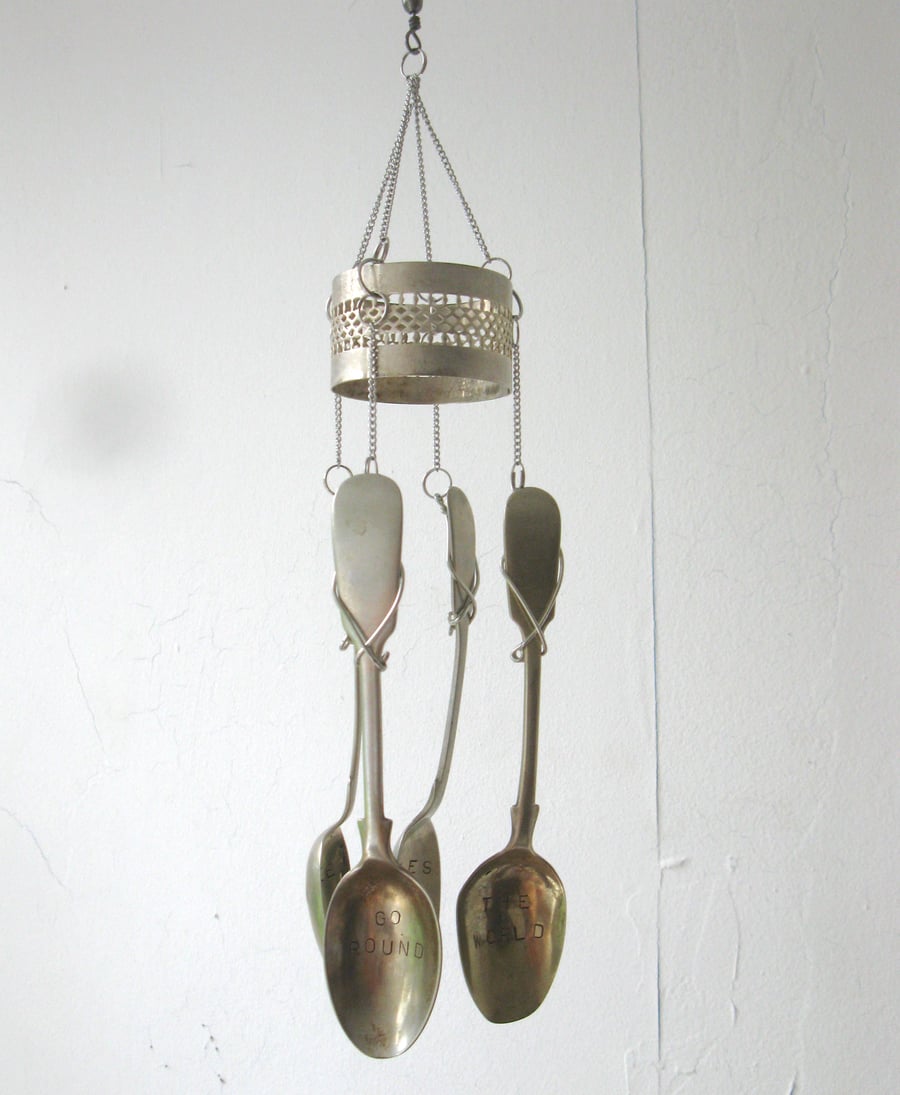 Coffee makes the world go round, upcycled spoon wind chime