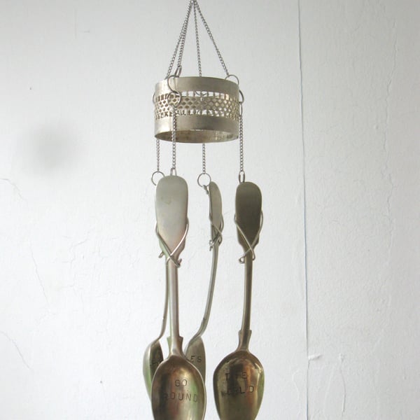 Coffee makes the world go round, upcycled spoon wind chime