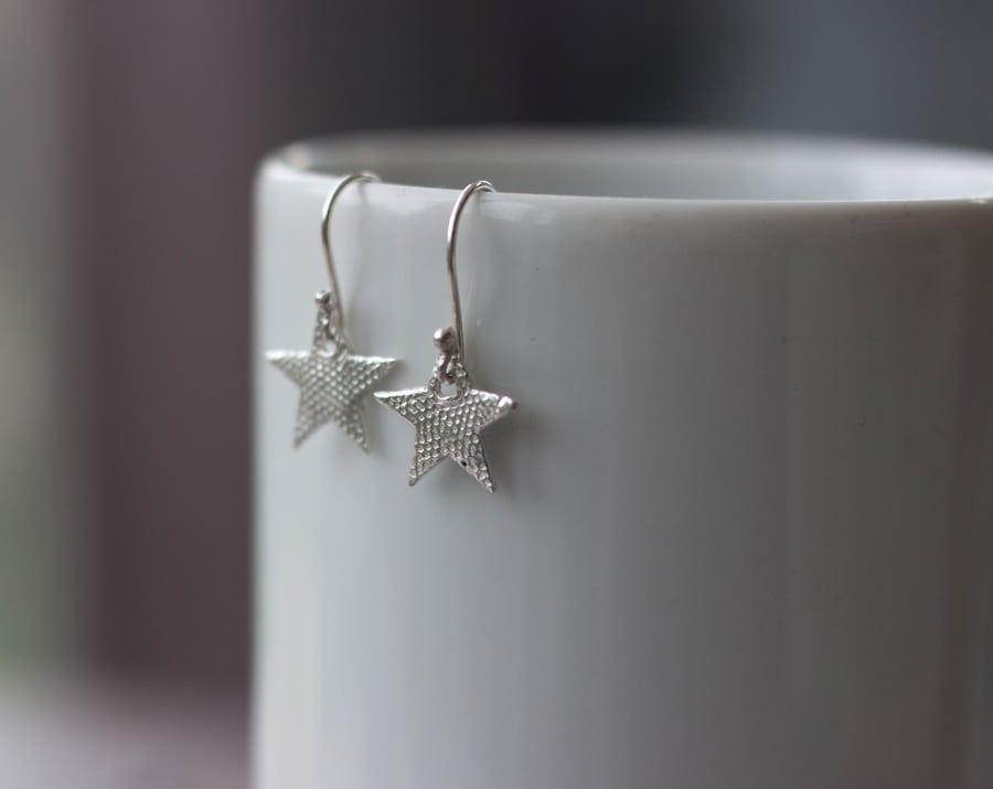 Recycled Silver Sparkly Star Dangly Earrings,Gift for her