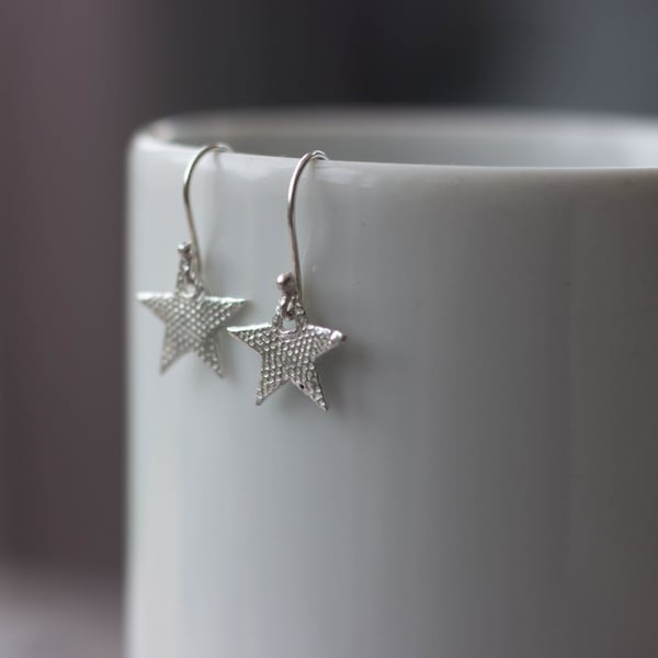 Recycled Silver Sparkly Star Dangly Earrings,Gift for her