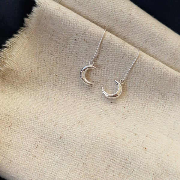 Handmade Sterling Silver Crescent Moon Earrings - Selene
