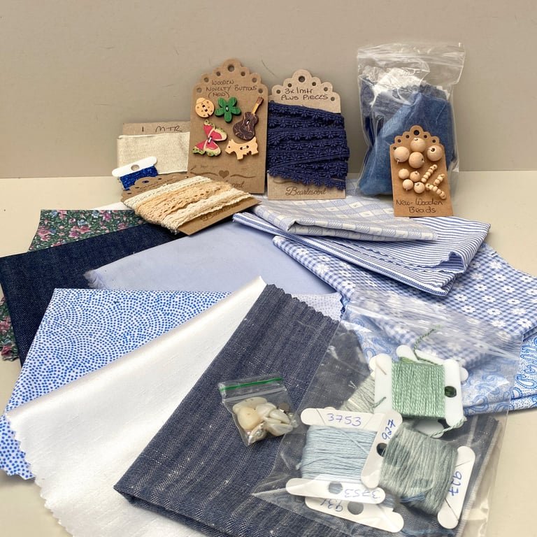 Slow Stitching kit, mindful sewing, fabric and haberdashery pack ref 17