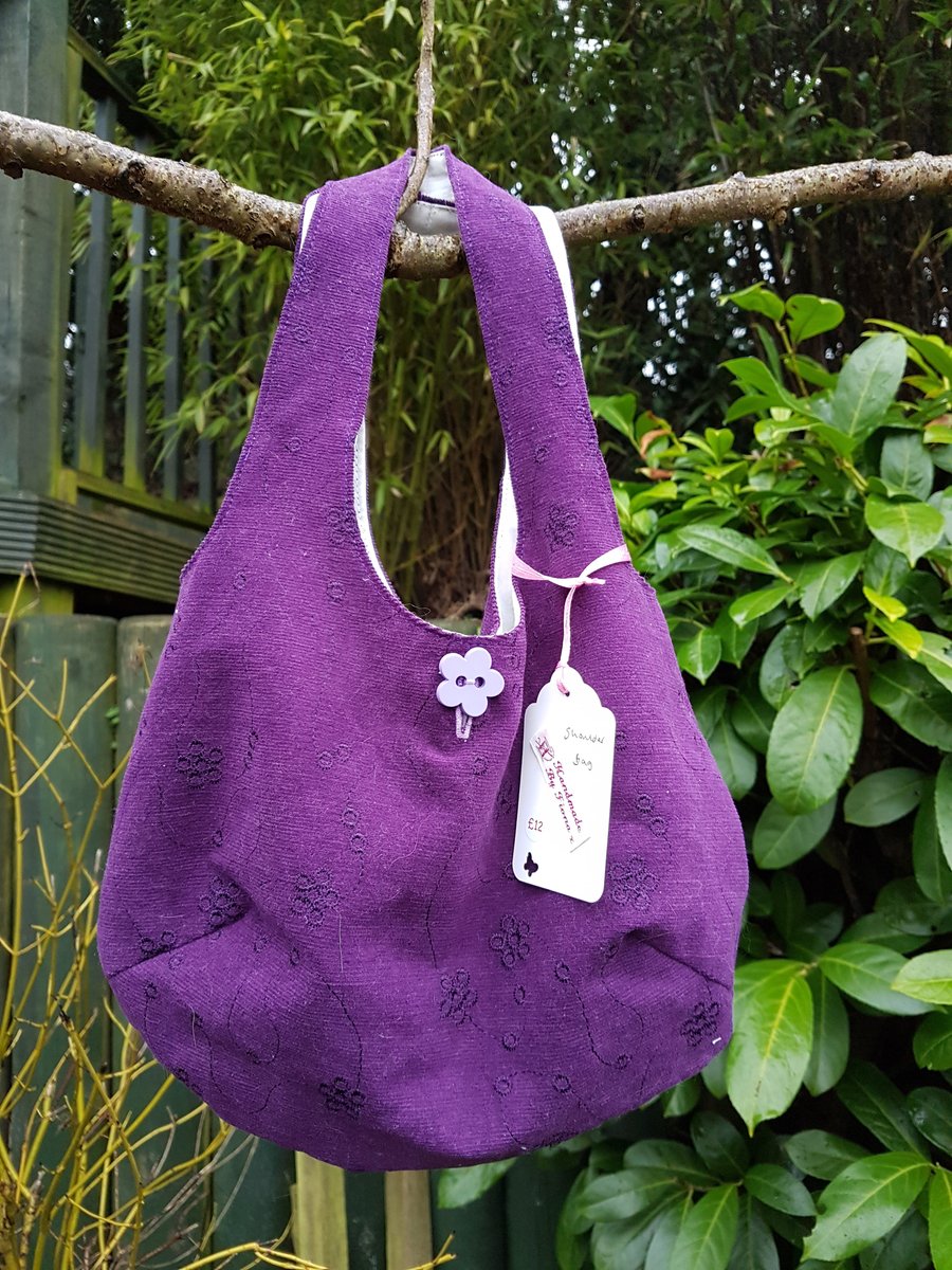 Children's Purple Flower Embroidered needlecord shoulder bag 