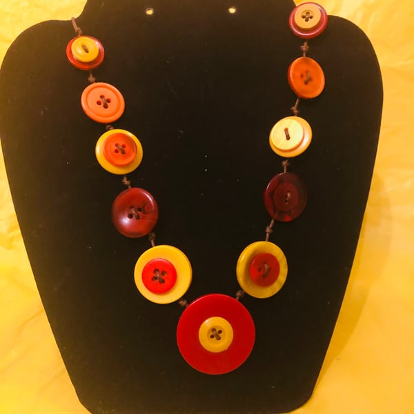 Handmade button necklace browns yellows reds