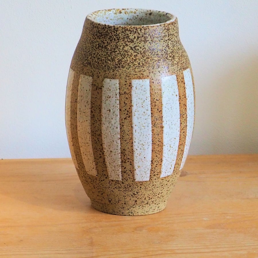 Ceramic vase, speckled brown clay handmade.