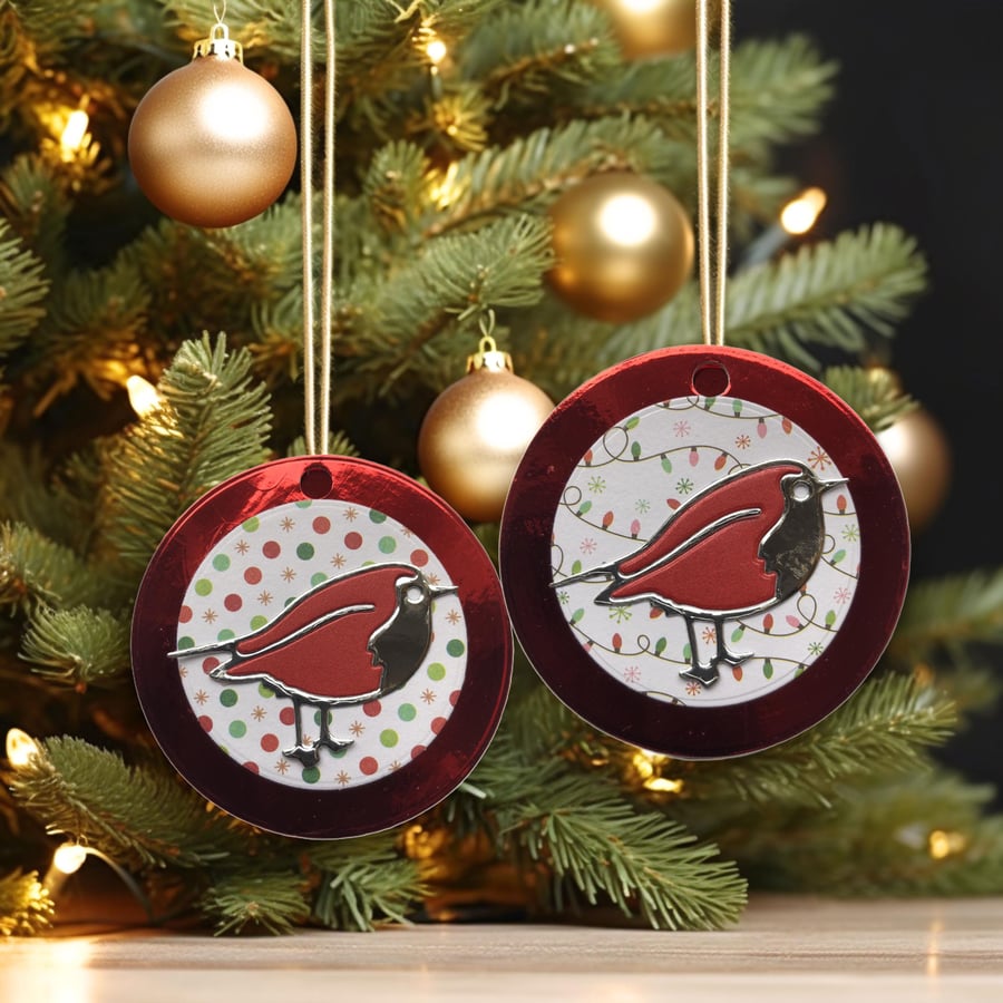 Handmade Red Robin Christmas Tree Ornament, Silver Accents