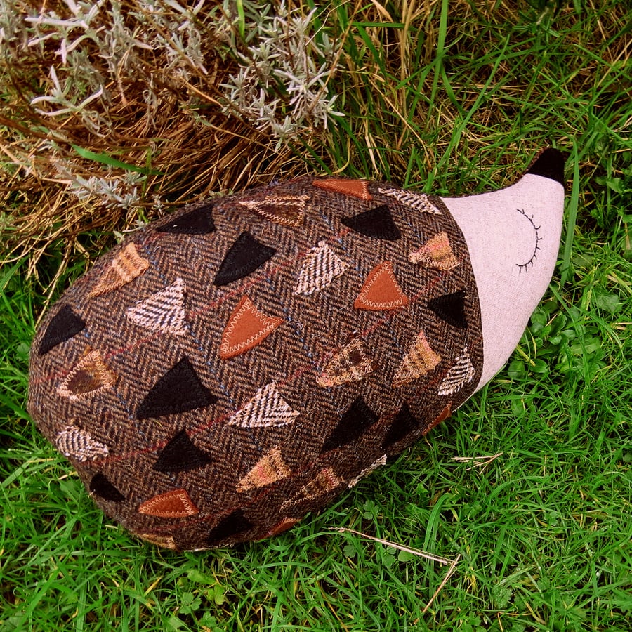 Hector, a tactile tweed hedgehog cushion.  47cm in length.