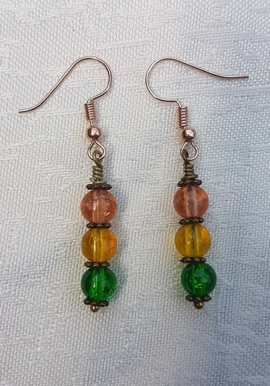 SALE - Gorgeous Orange Spectrum Earrings - Rose tone No10 