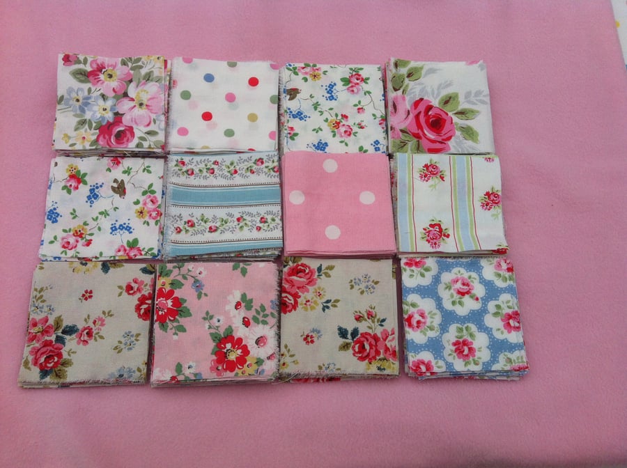40 x 4" cotton squares in cath kidston fabrics,sewing,craft,quilt,patchwork