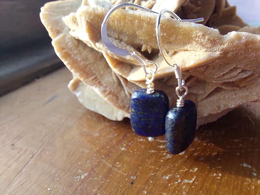 Sterling Silver Lapis Lazuli Rectangle Earrings
