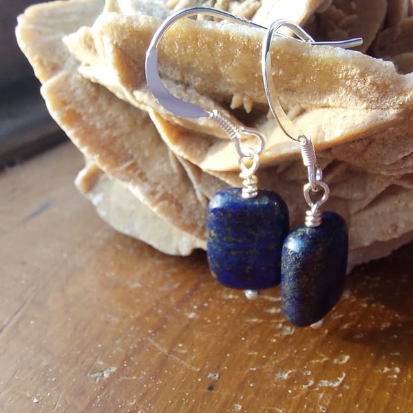 Sterling Silver Lapis Lazuli Rectangle Earrings