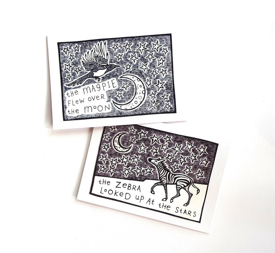 Magpie and Zebra Cards - Set of 2 - READY TO SHIP