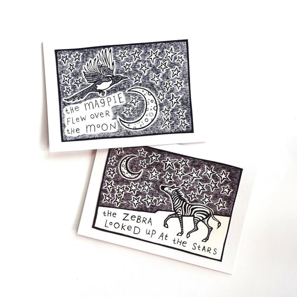 Magpie and Zebra Cards - Set of 2 - READY TO SHIP