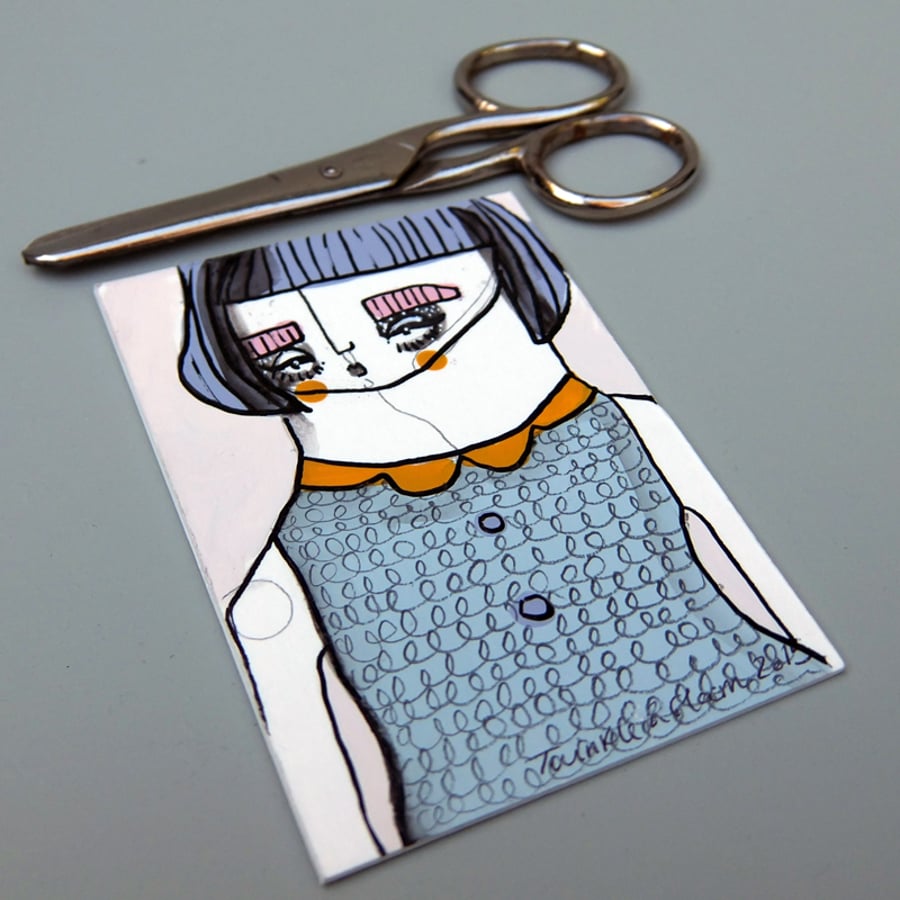 'Mustard collared girl' ACEO Original Artwork