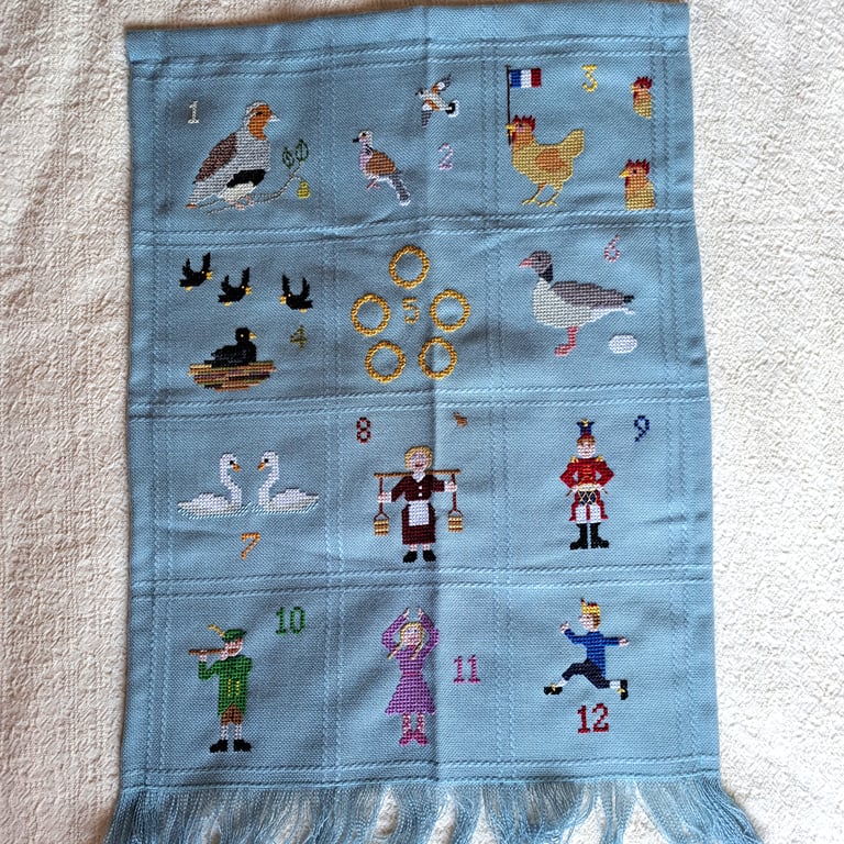 Twelve Days of Christmas, Wall-hanging, cot blanket, hand embroidered