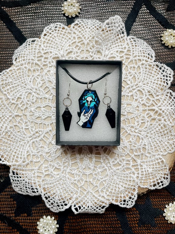 Gothic coffin necklace and earring set