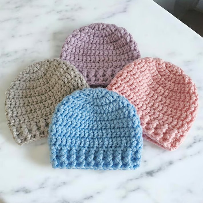 Crochet Baby Beanie – Newborn to Adult Sizes, Matching Family Gift
