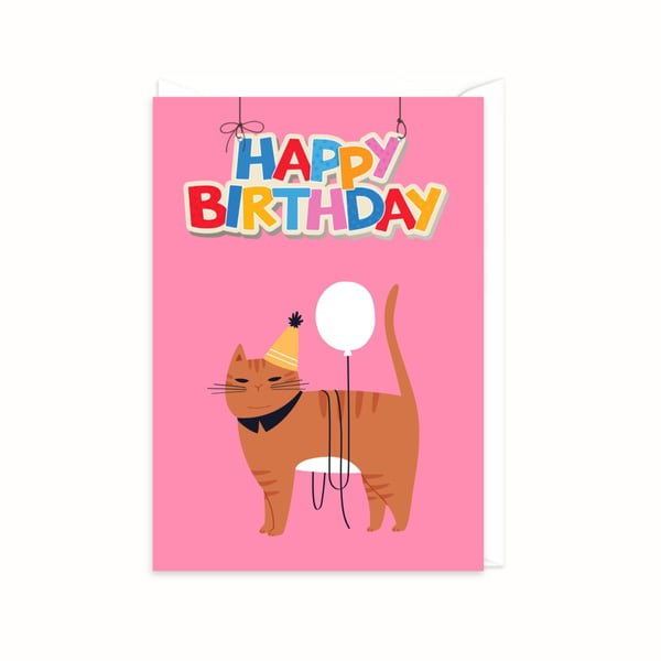 Party Cat Birthday Card: Cat Lover Greeting Card (705)