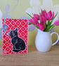 Cat and string original linocut print greeting card blank