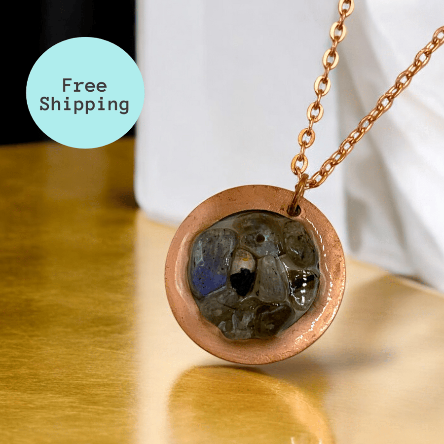Labradorite Copper Geode Pendant - Free Postage