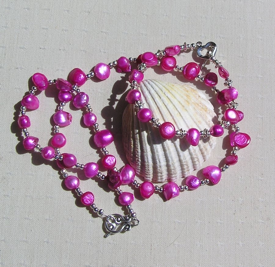 Pearl Necklace & Bracelet Set, Pink Freshwater Pearl and Silver "Vibrance"