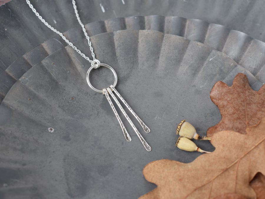 Hammered Fringe Necklace - Silver Tassel Pendant