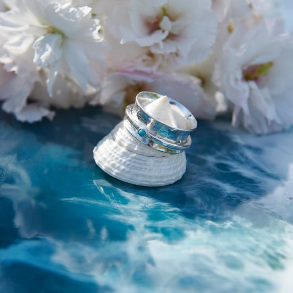 Silver Turquoise Spinner Fidget  Ring