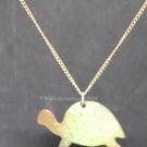 Enamel tortoise pendant with gold plated chain