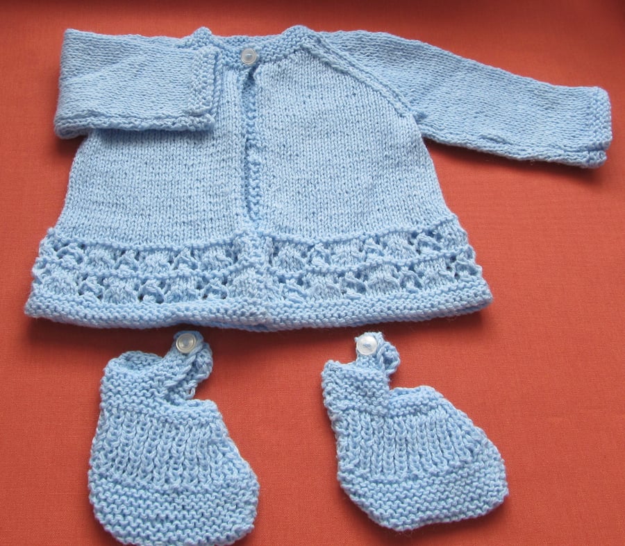 Baby Hand Knitted Matinee Jacket and Bootees