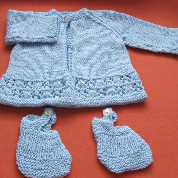 Baby Hand Knitted Matinee Jacket and Bootees