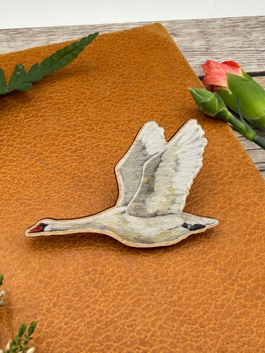 Swan Wooden Pin Badge