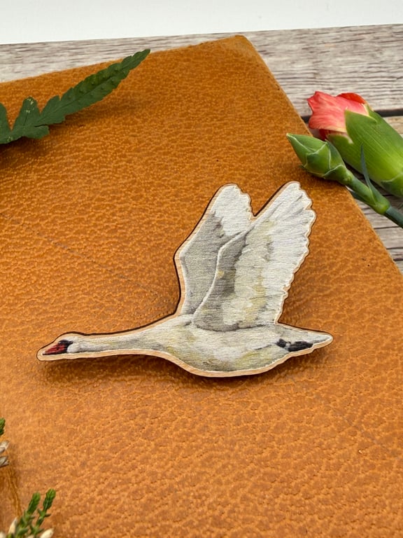 Swan Wooden Pin Badge