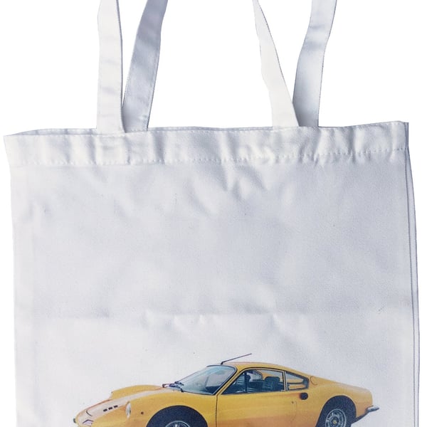 Ferrari 246 Dino (Yellow) - Shopping Tote Bag - Approx Size 39x37cm plus Handles