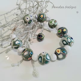 Howelite & Hand Made Polymer Clay Silver Plated Bracelet (Help for Charity 