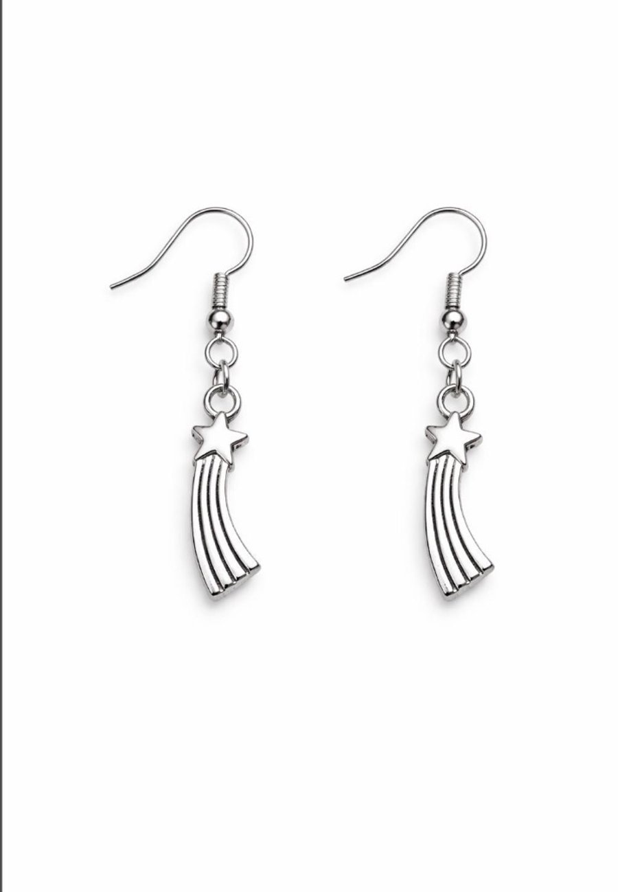 Shooting Star Earrings – Celestial Star Dangle Earrings, Sterling Hooks