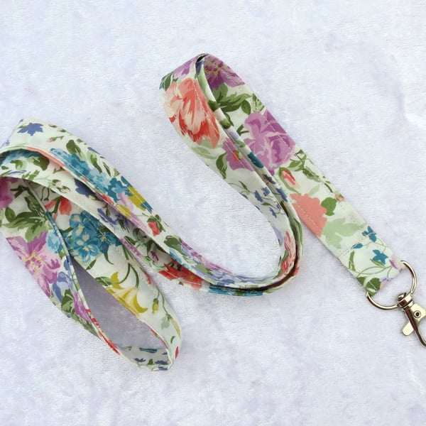 Liberty Tana Lawn lanyard, with swivel lobster clip, floral