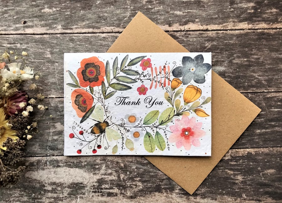 Plantable Seed Paper Thank you Card,Blank Inside, Thank you card