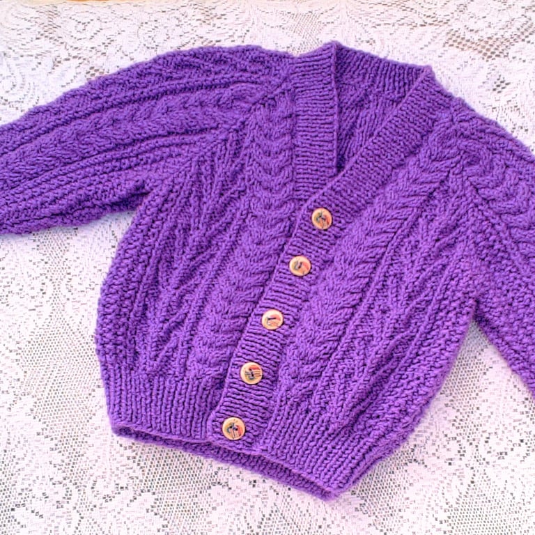Unisex Cable and Arrow Patterned V Neck Cardigan, Custom Make, Aran Cardigan