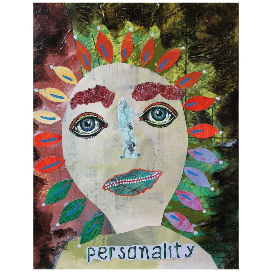 Abstract Portrait Painting Outsider Art Brut Mixed Media PERSONALITY Artwork 