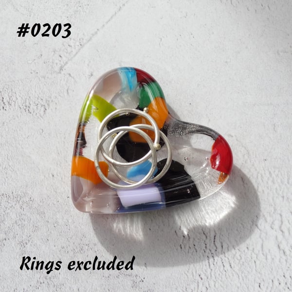 Multicoloured heart shaped fused glass ring dish, 5cm approx (0203)