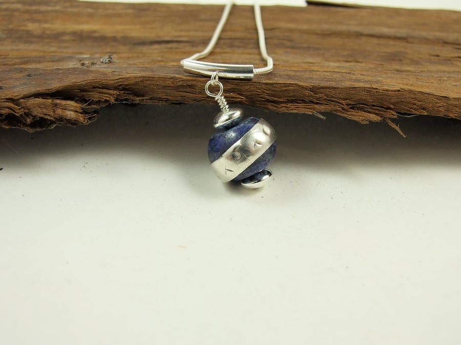 Necklace, Sterling Silver and Lapis Lazuli Spinner Pendant