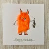 Birthday card - champagne celebrating mini monster 